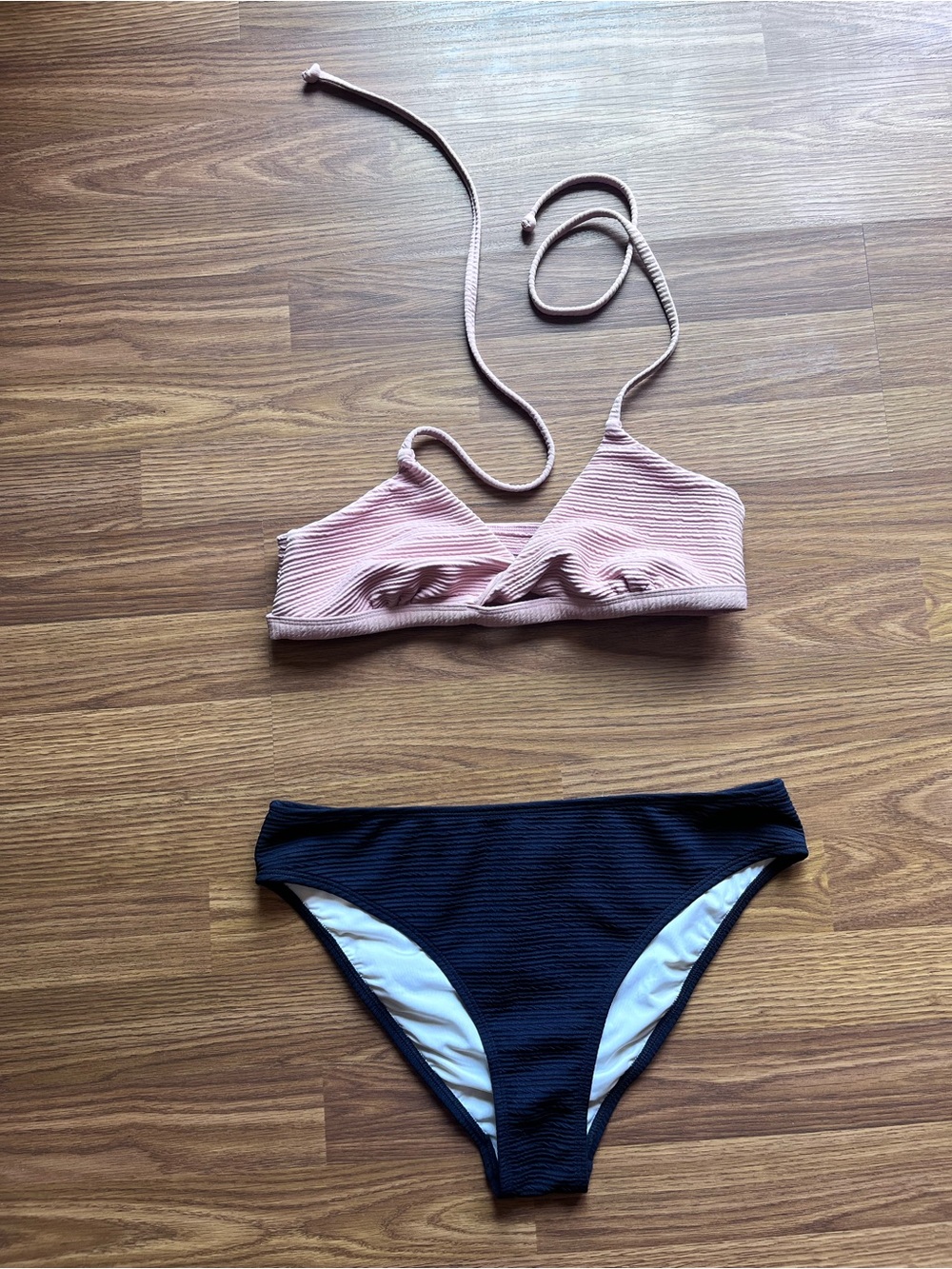 Cupshe Two-Piece Ribbed Bikini Set in Mauve Pink and Black